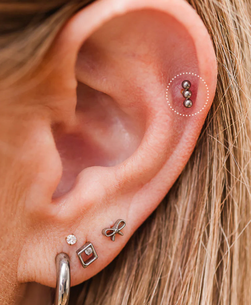 Three Bead Silver Solo Stud