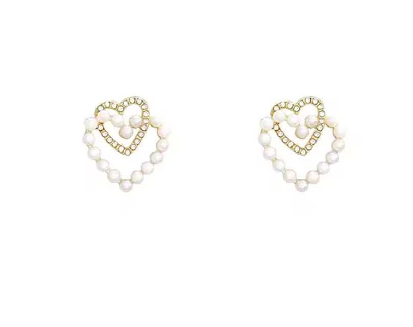 Silver & Pearl Heart Studs