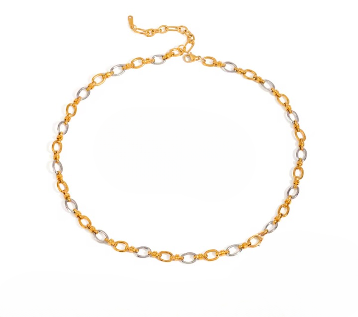 Oval Two Link Two Tone Necklace