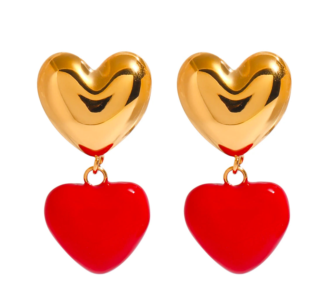 Gold & Red Heart Studs