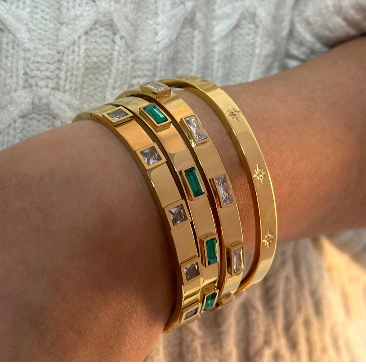 Emerald Gold Bangle Bracelet