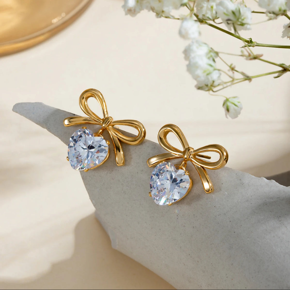 Crystal Hearts & Bow Studs