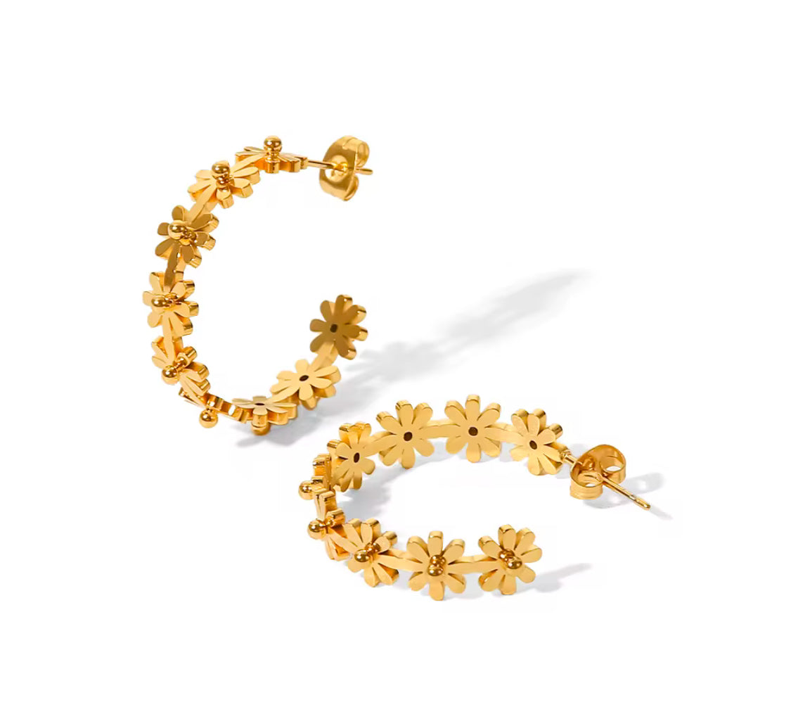 Gold Floral Hoops
