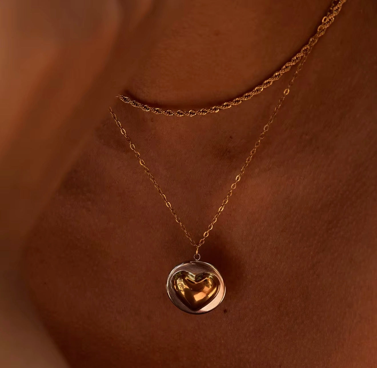 Two Toned Heart Shield Pendant