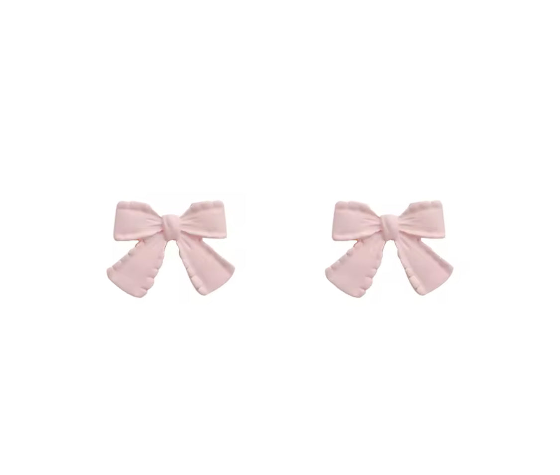 Pink matte bow studs