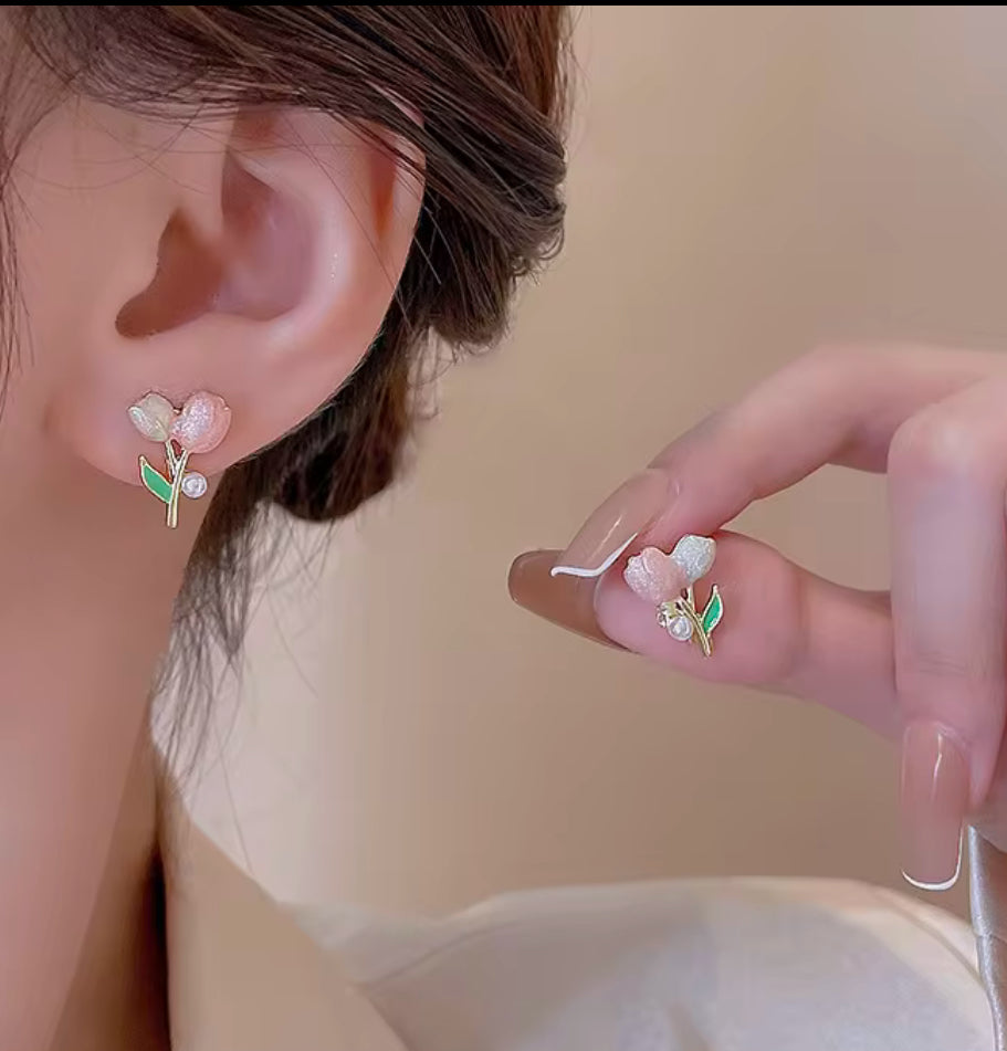 Pink Tulip Studs