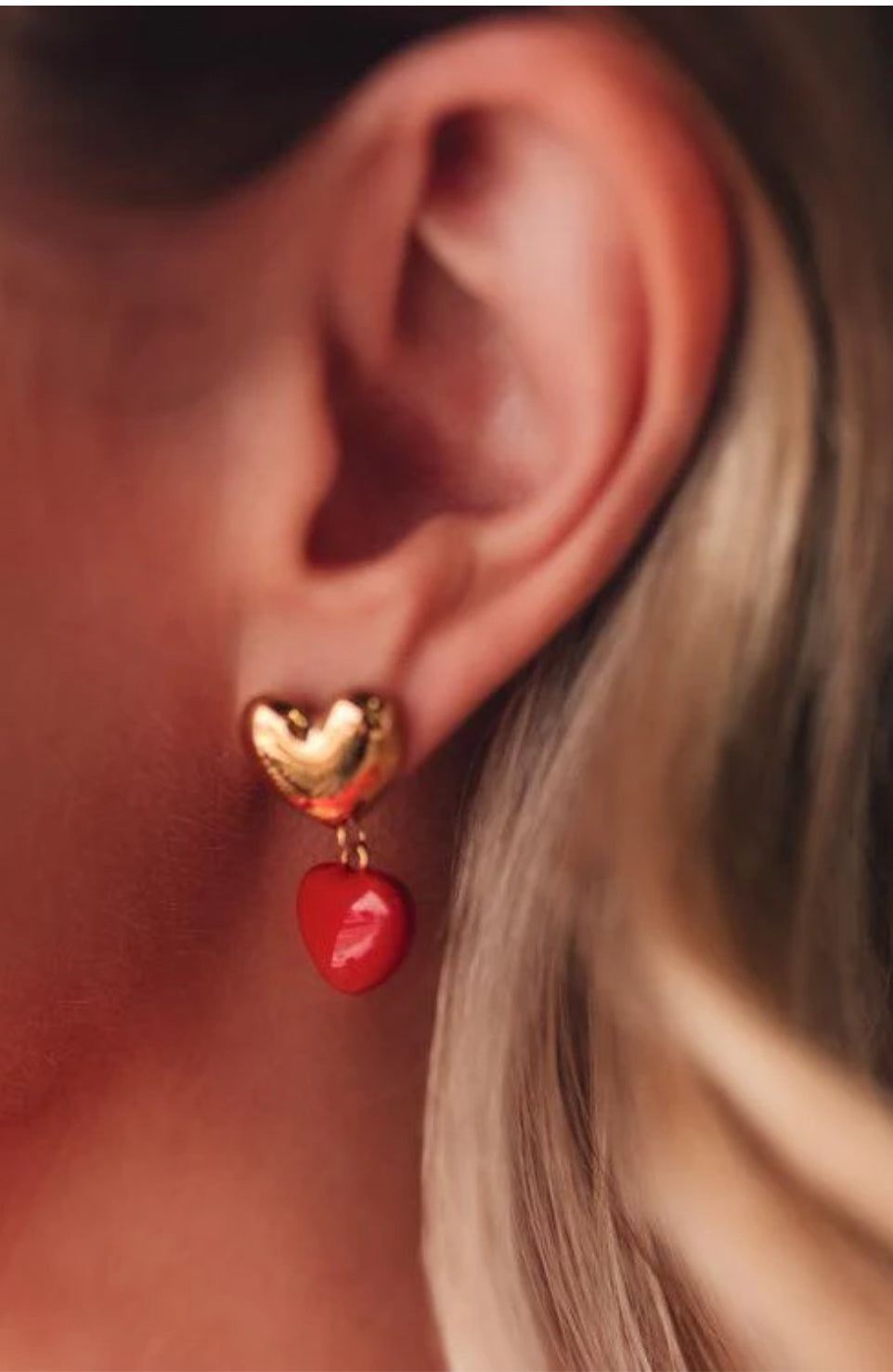Gold & Red Heart Studs