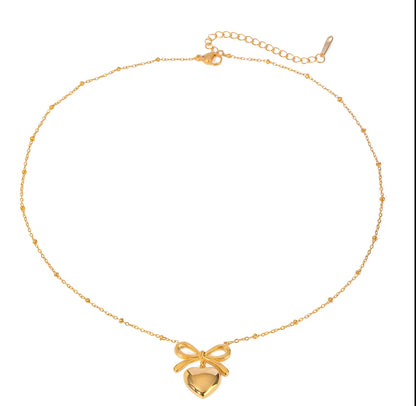 Heart & Bow Gold Necklace