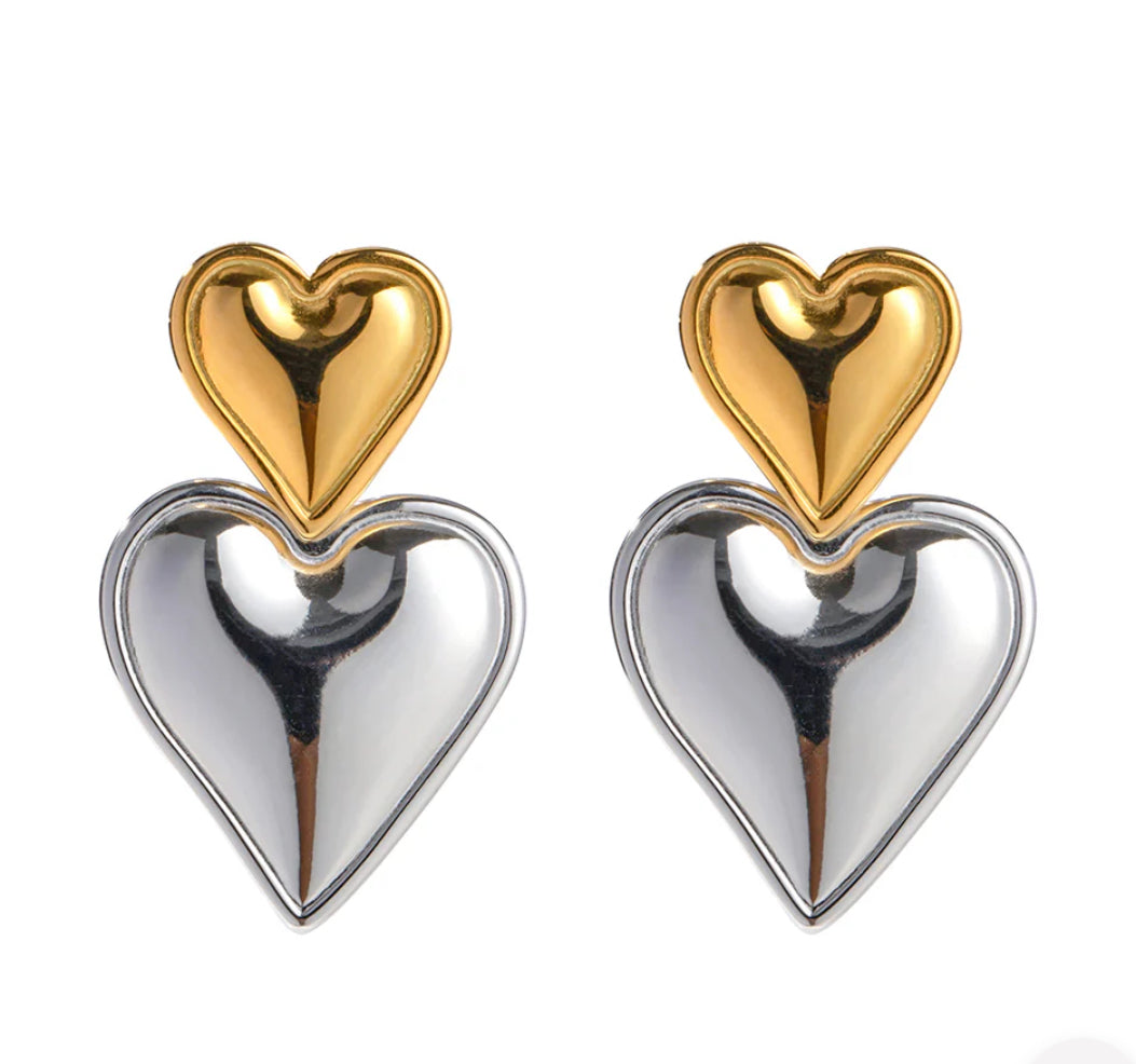 Mixed Metal Double Hearts