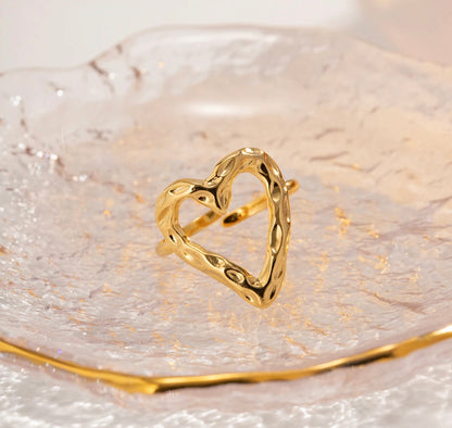 Textured Heart Gold Ring