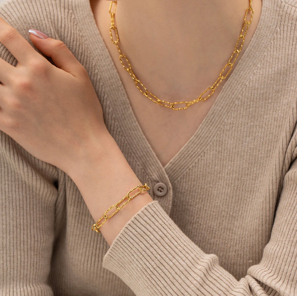 Texture Paperclip Chain Necklace & Bracelet