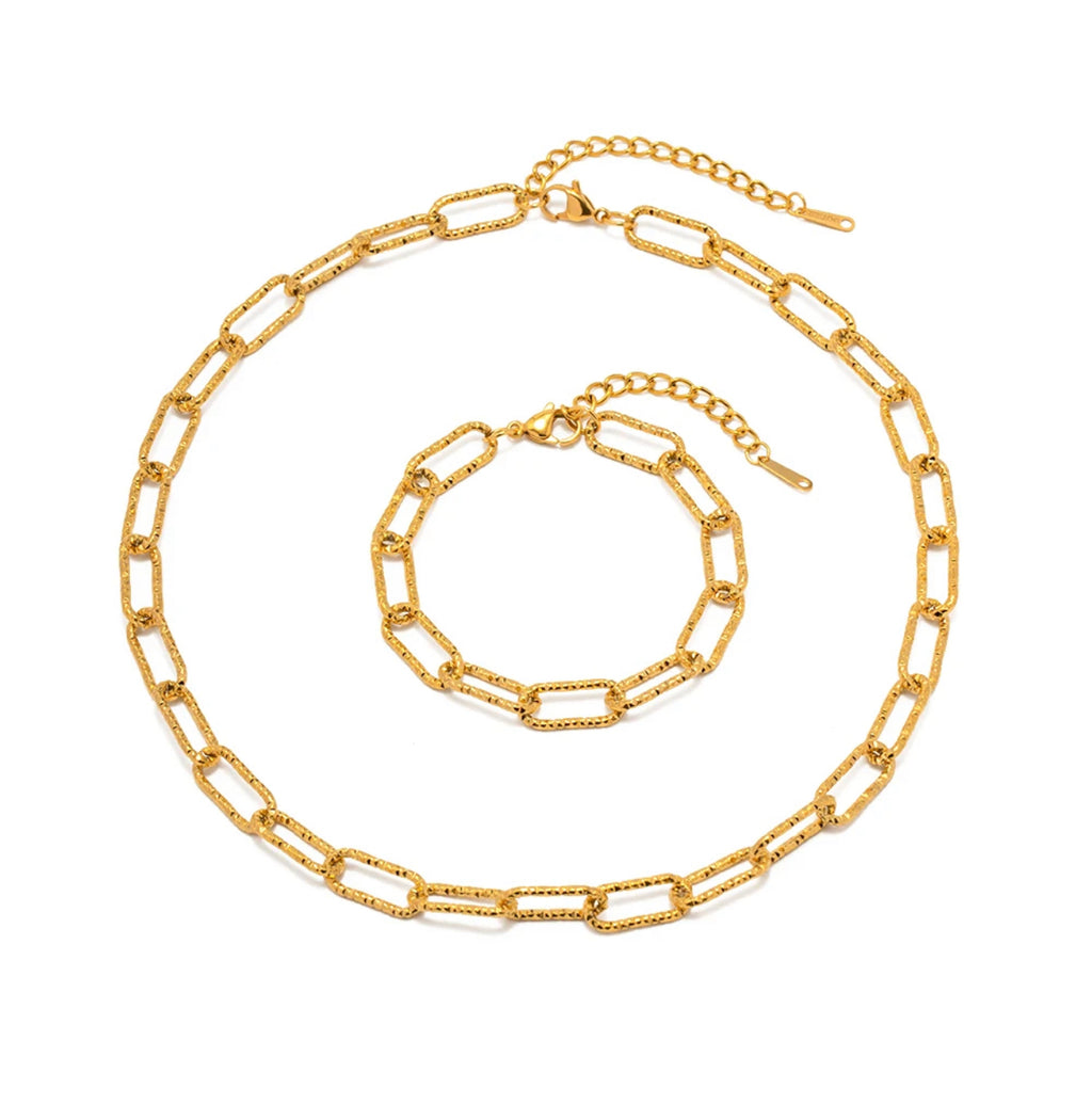 Texture Paperclip Chain Necklace & Bracelet