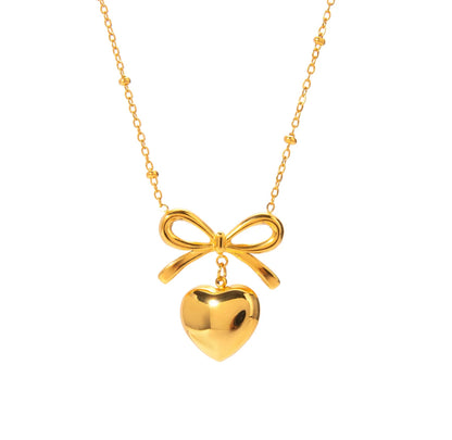 Heart & Bow Gold Necklace