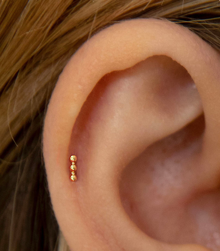 Three Gold Bead Solo Stud