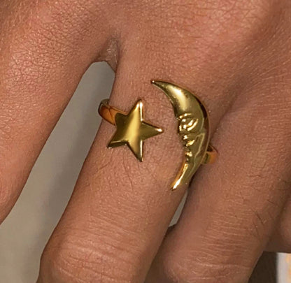 Stars and Moon Gold Ring