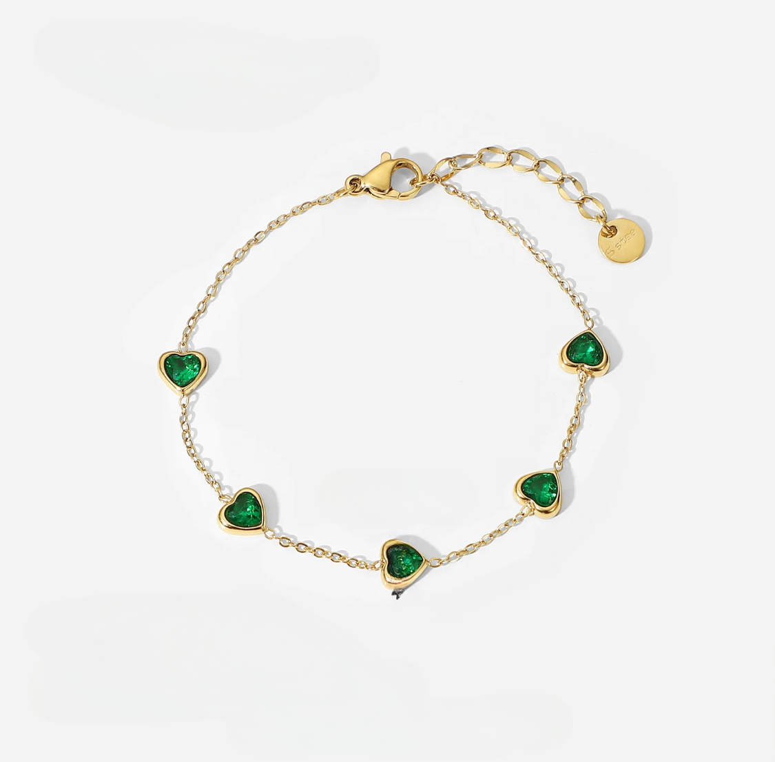 Green Hearts Gold Bracelet