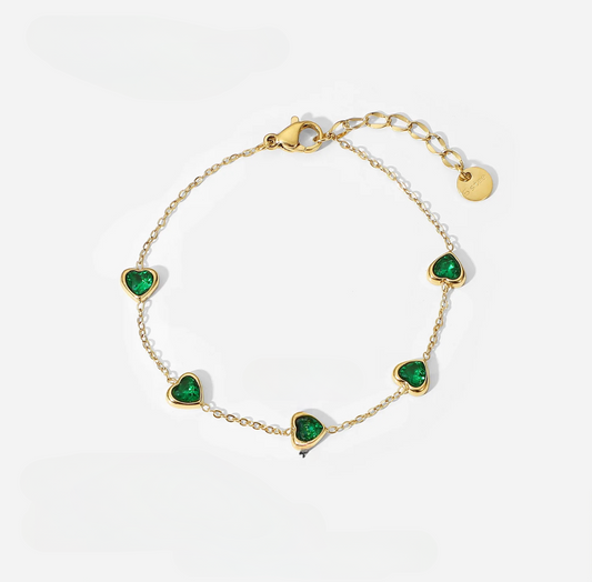 Green Hearts Gold Bracelet