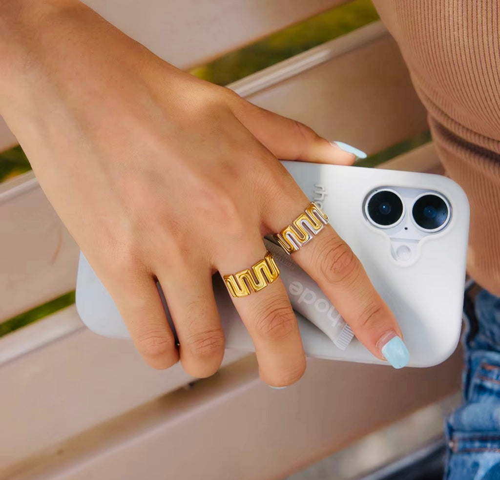 Geometric Wave Gold Ring