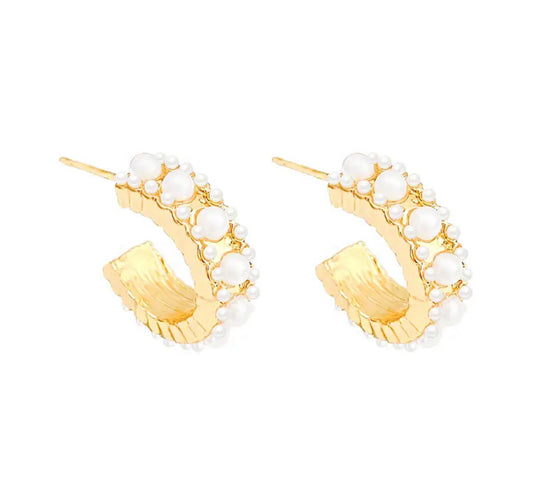 Vintage Gold Pearl Hoops