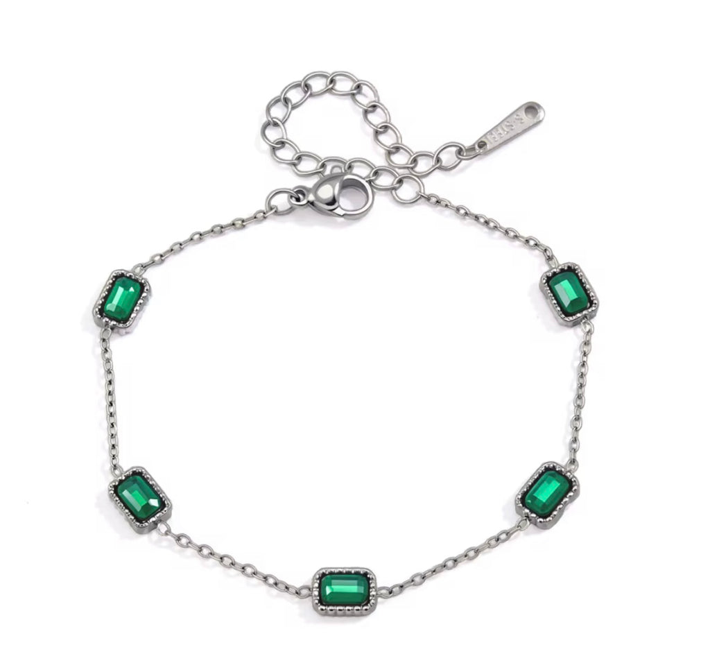 Emerald Square Silver  Bracelet