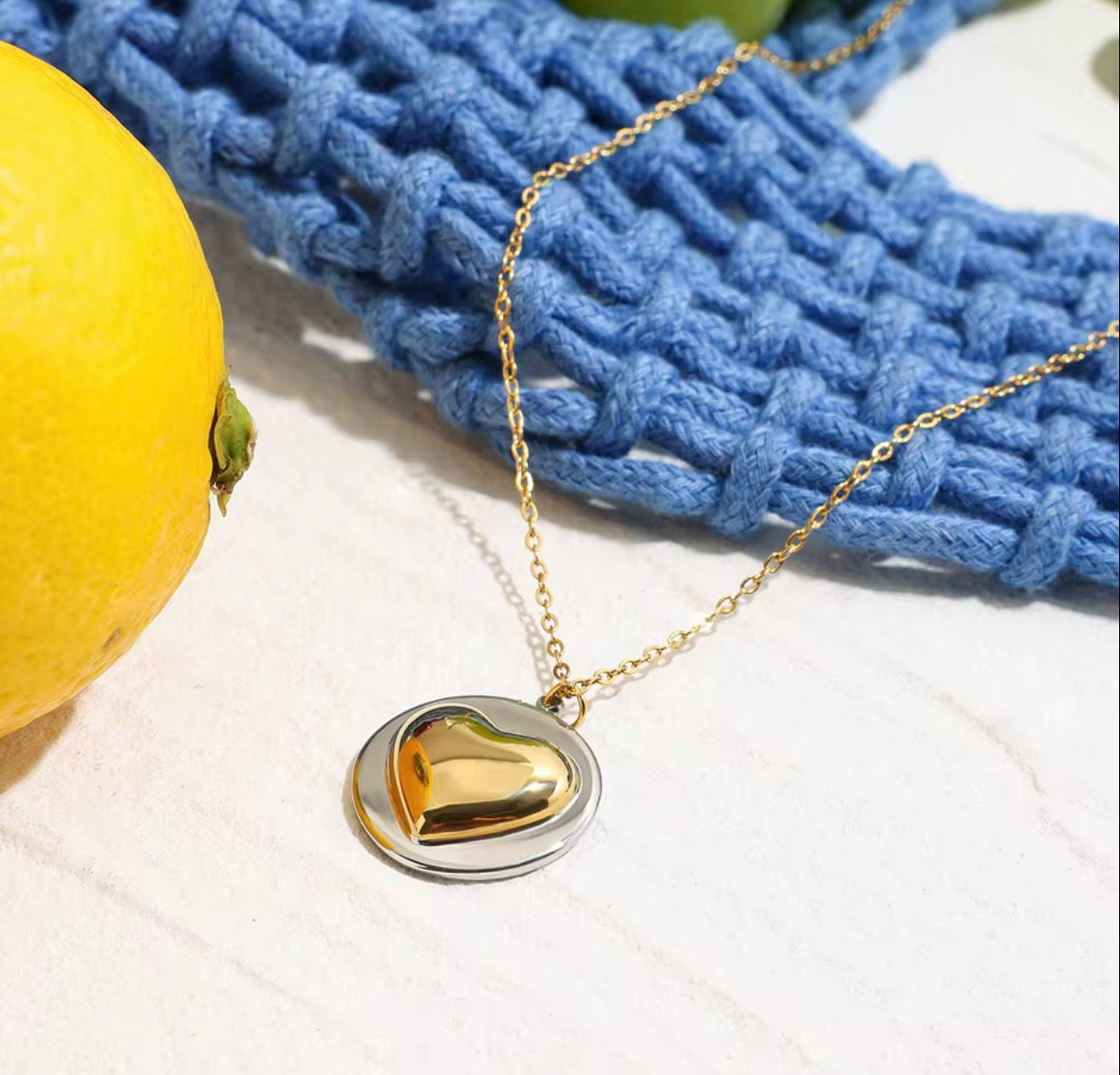 Two Toned Heart Shield Pendant