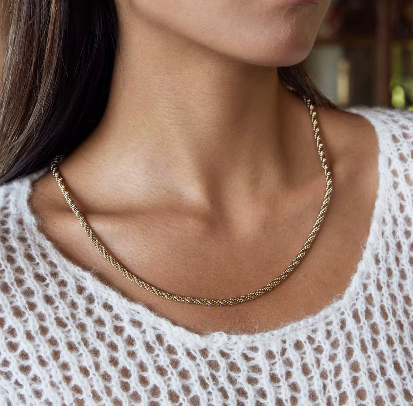 Mixed Metal Twist Chain Necklace