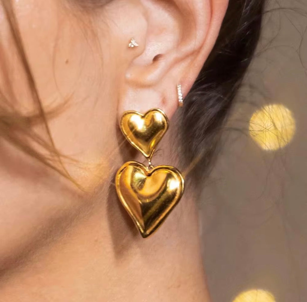 Gold Double Love Studs