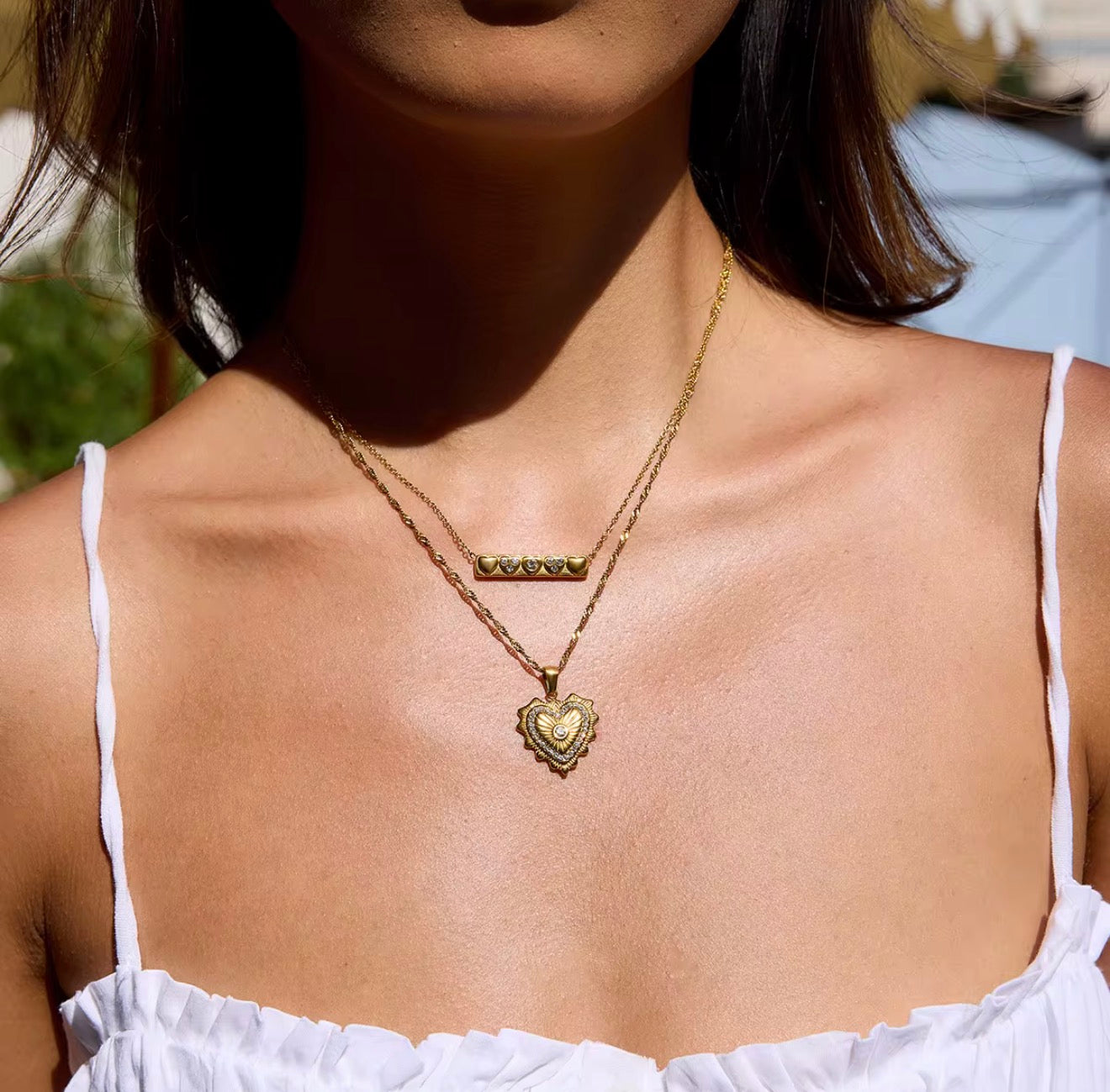 Heart Row Pendant Gold  Chain