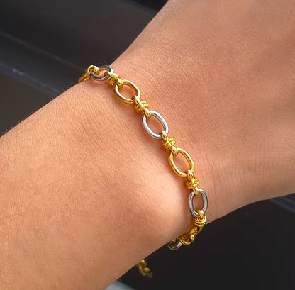Oval Two Link Two Tone Bracelet