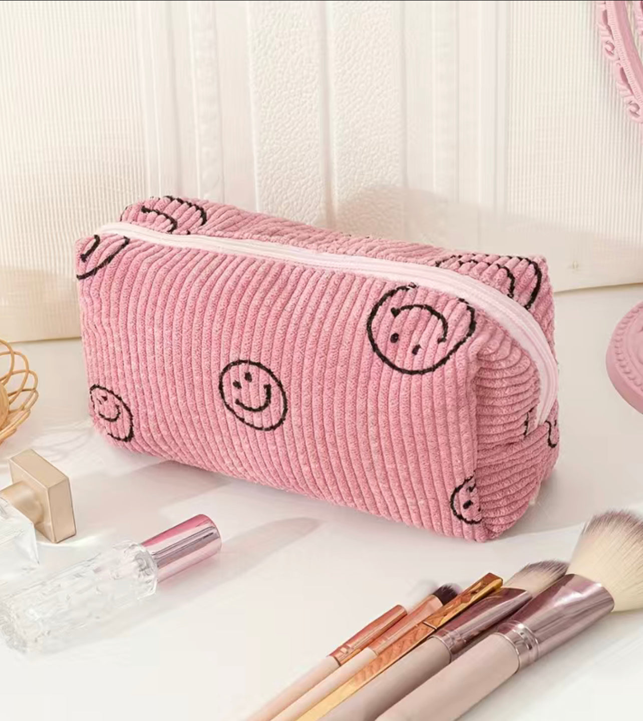 Pink Smiley Vintage Cosmetic Bag