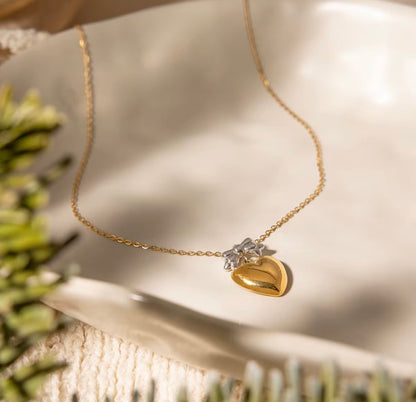 Two Toned Bow Heart Pendant