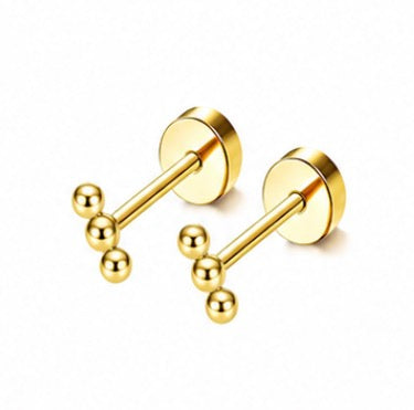 Gold Beaded Bar Duo Studs