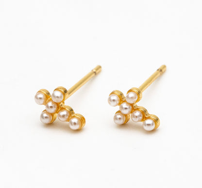 Dainty Pearl Cross Studs