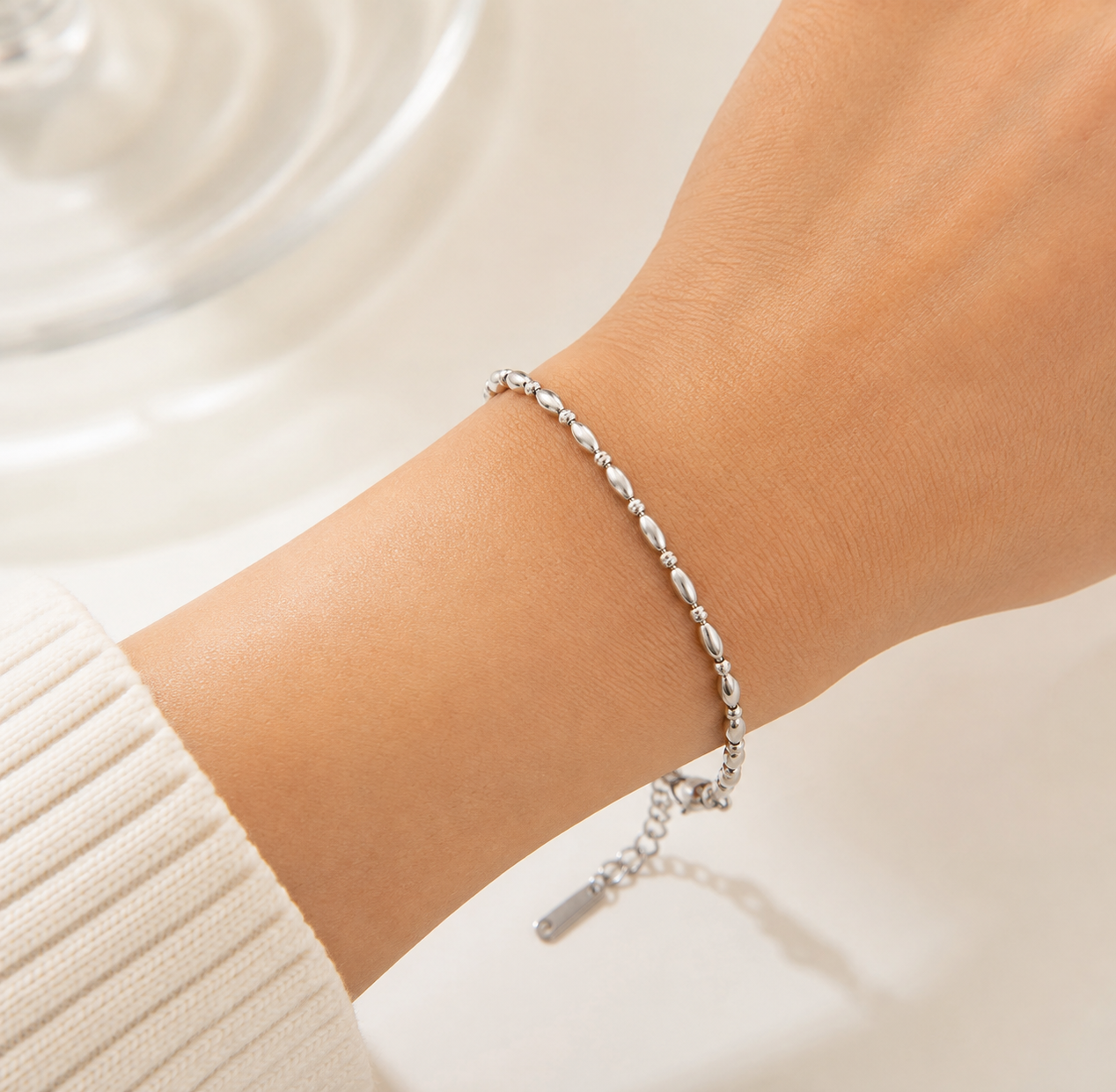 Two Beaded Silver Bracelet