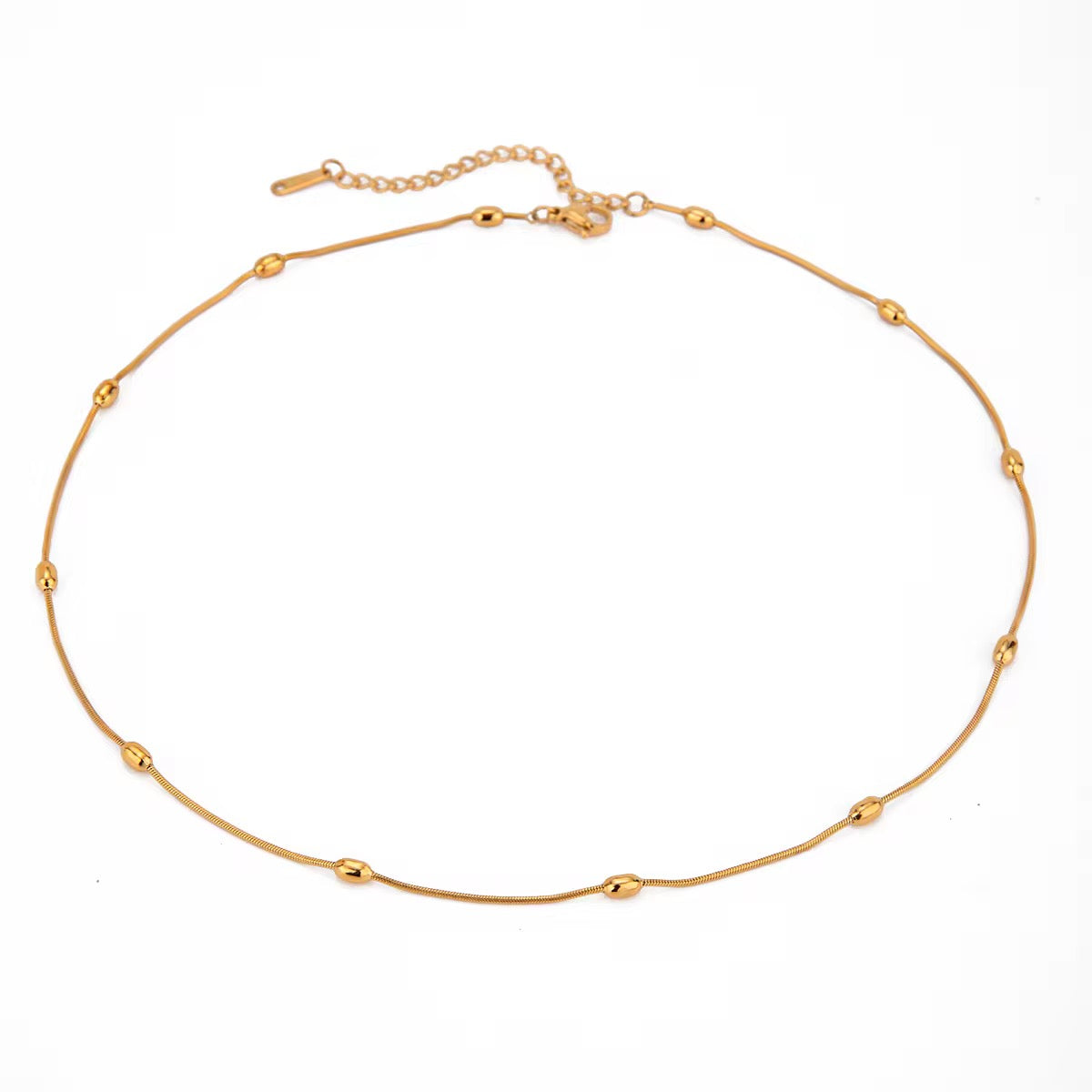 Gold Oval Beaded Necklace