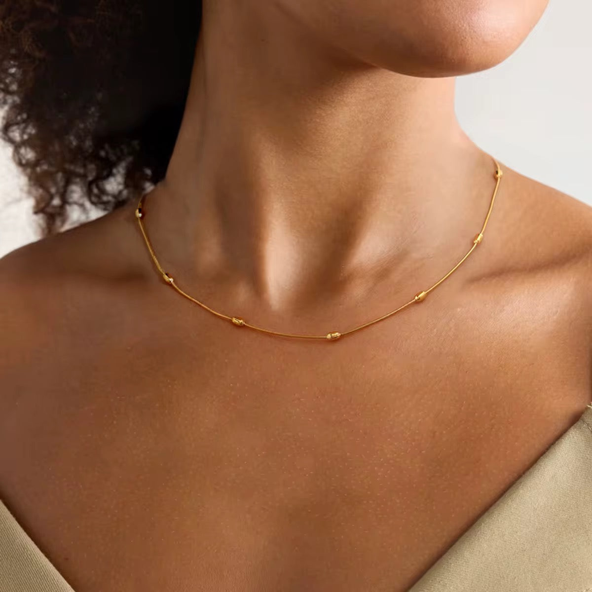 Gold Oval Beaded Necklace