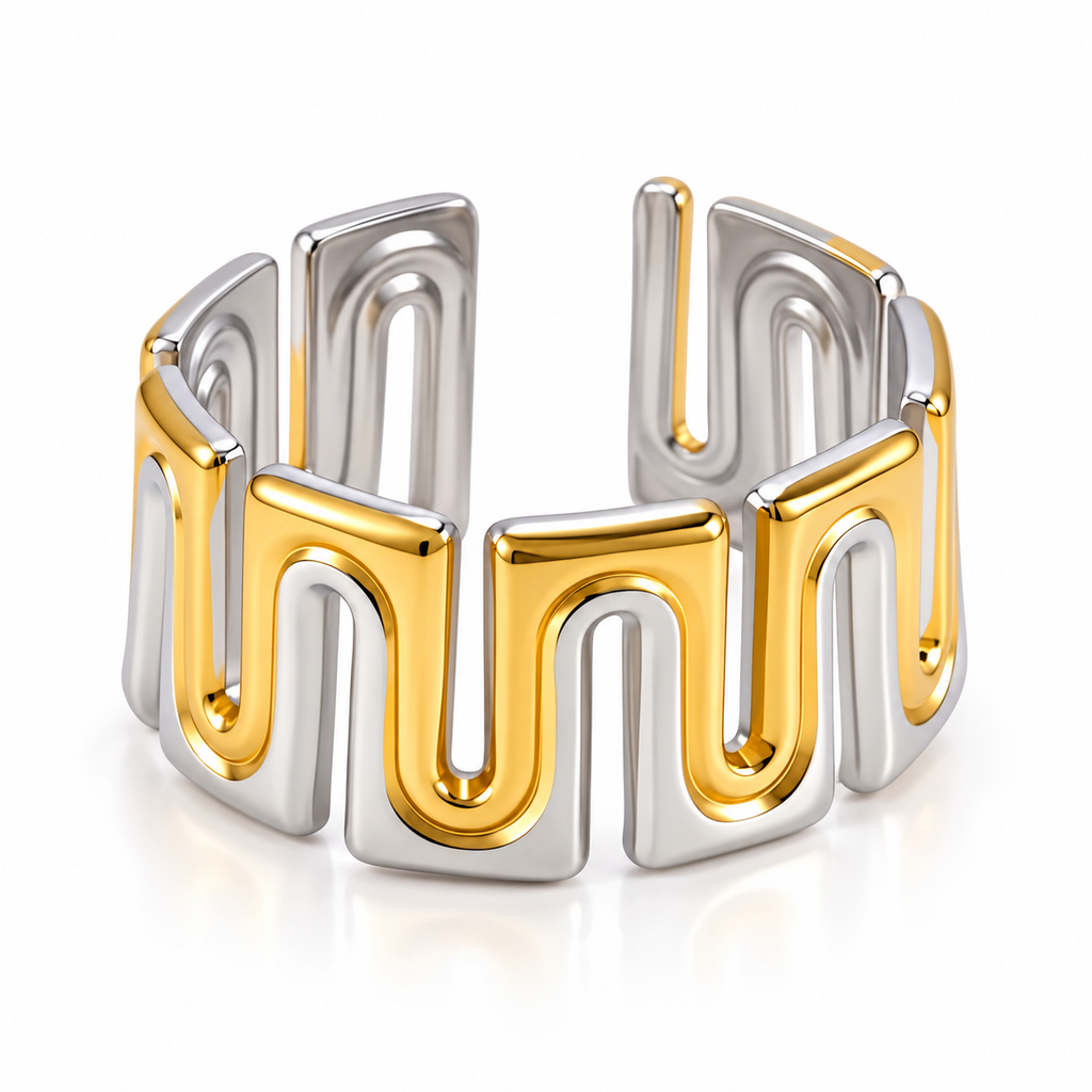 Geometric Wave Mixed Metal Ring