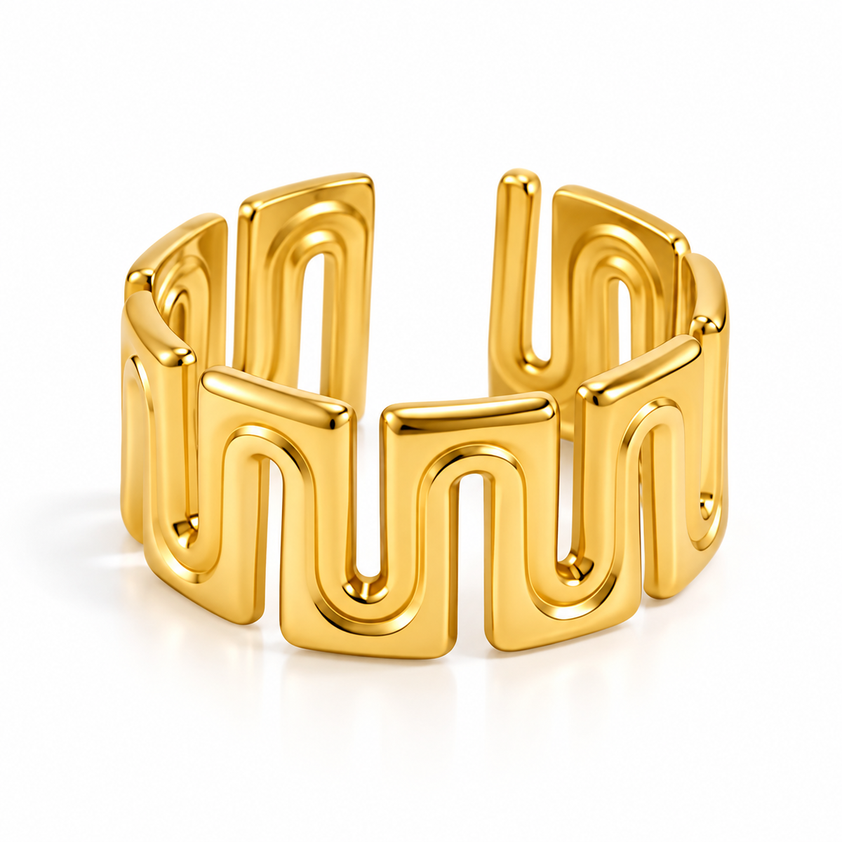 Geometric Wave Gold Ring