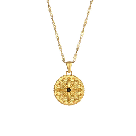 Noir Compass Pendant Gold Chain