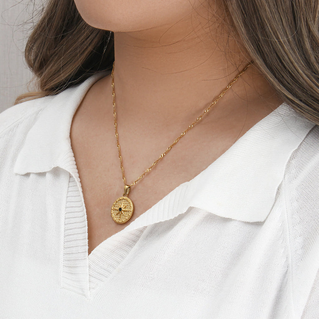 Noir Compass Pendant Gold Chain