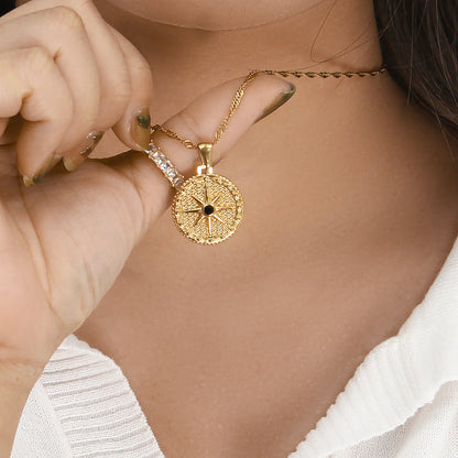 Noir Compass Pendant Gold Chain
