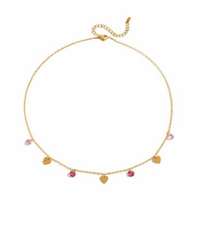 Pink Charmed Heart Necklace