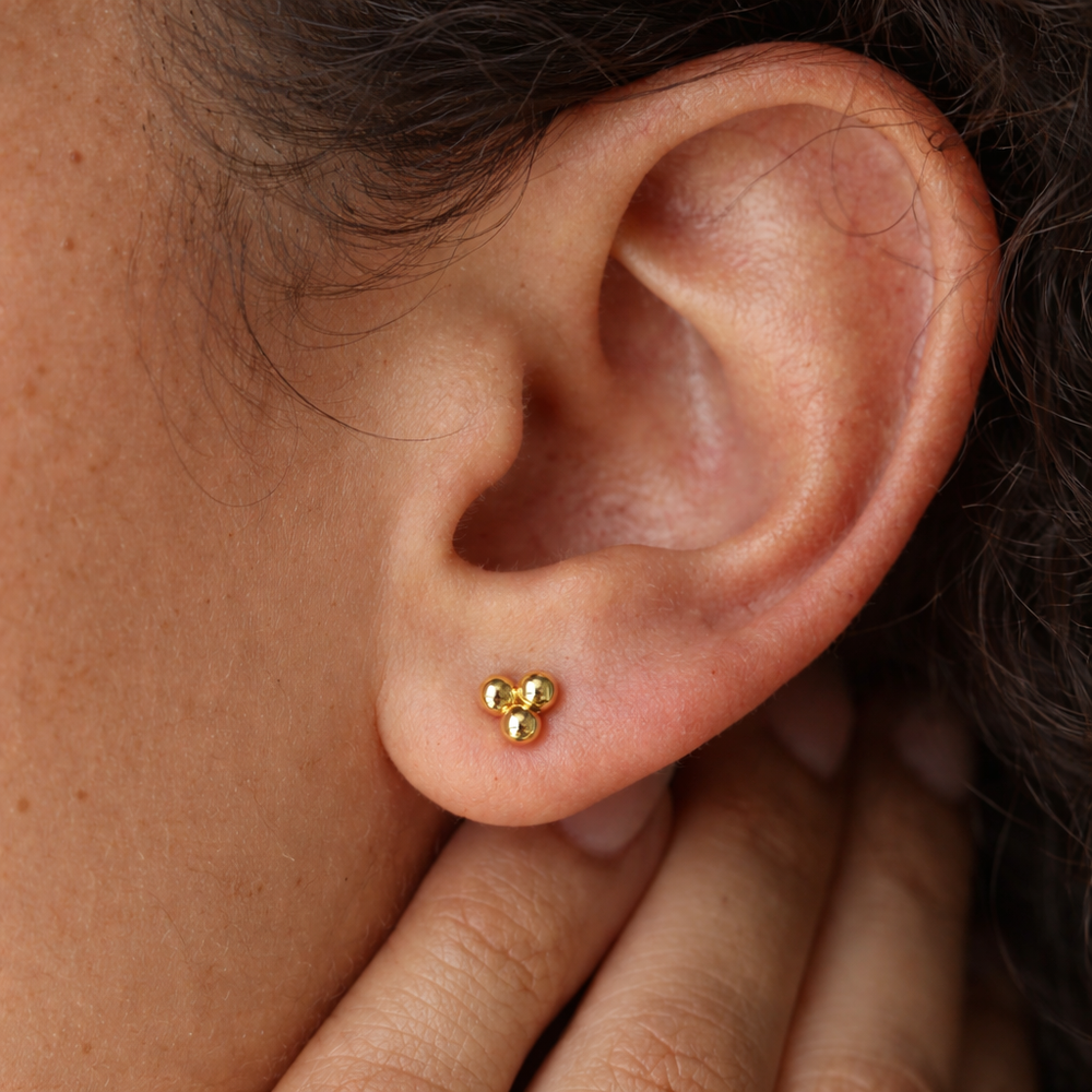 Gold Trio Beaded Duo Studs