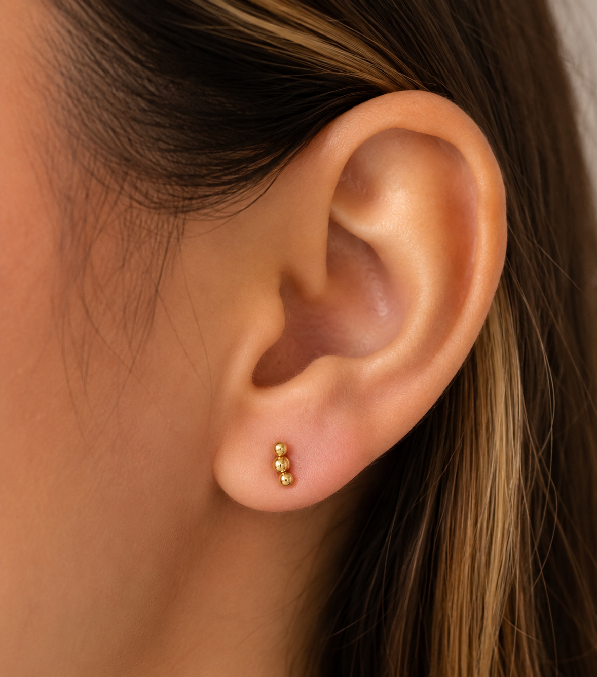Gold Beaded Bar Duo Studs